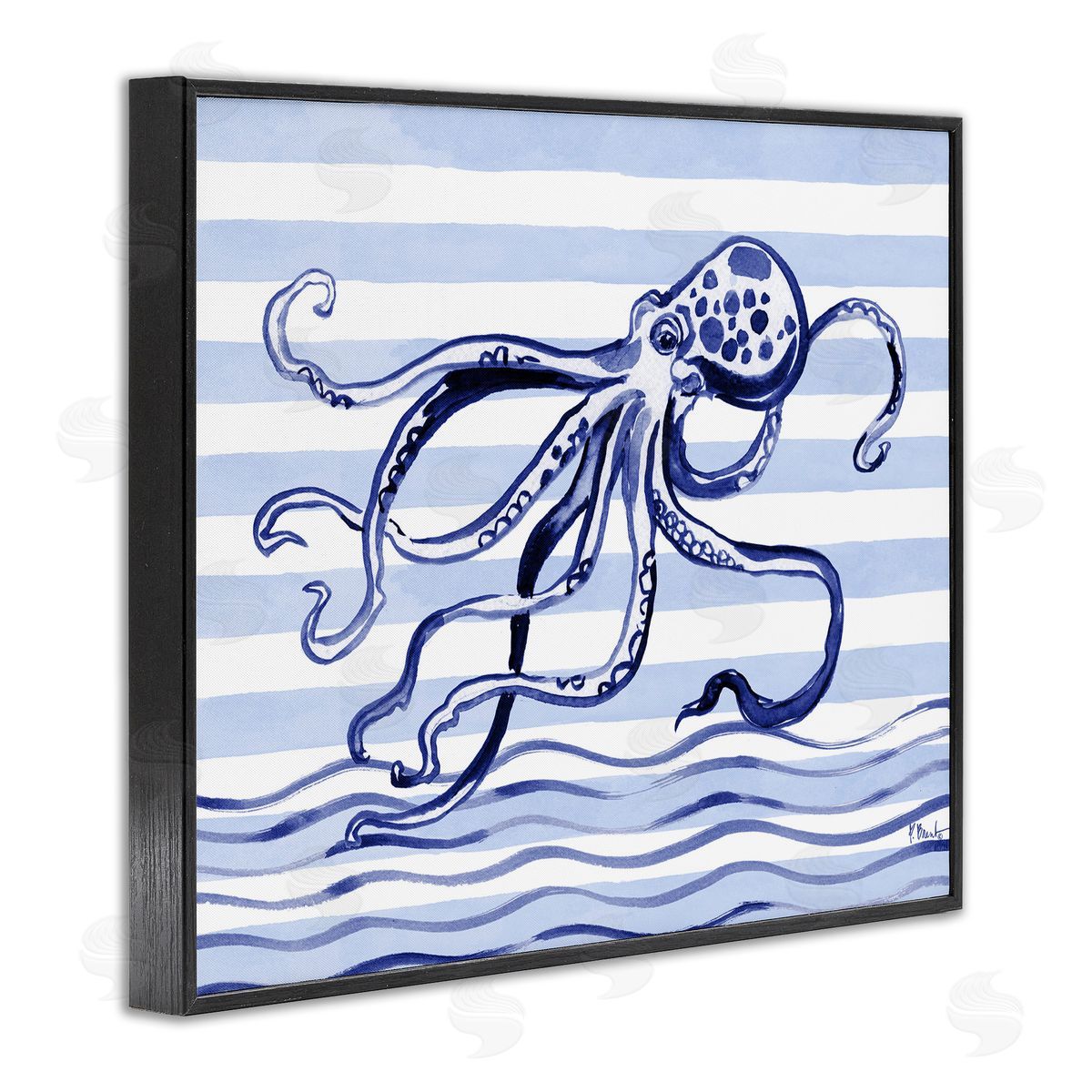 Paul Brent Indigo Brushstroke Octopus Black Framed Giclee Art Print