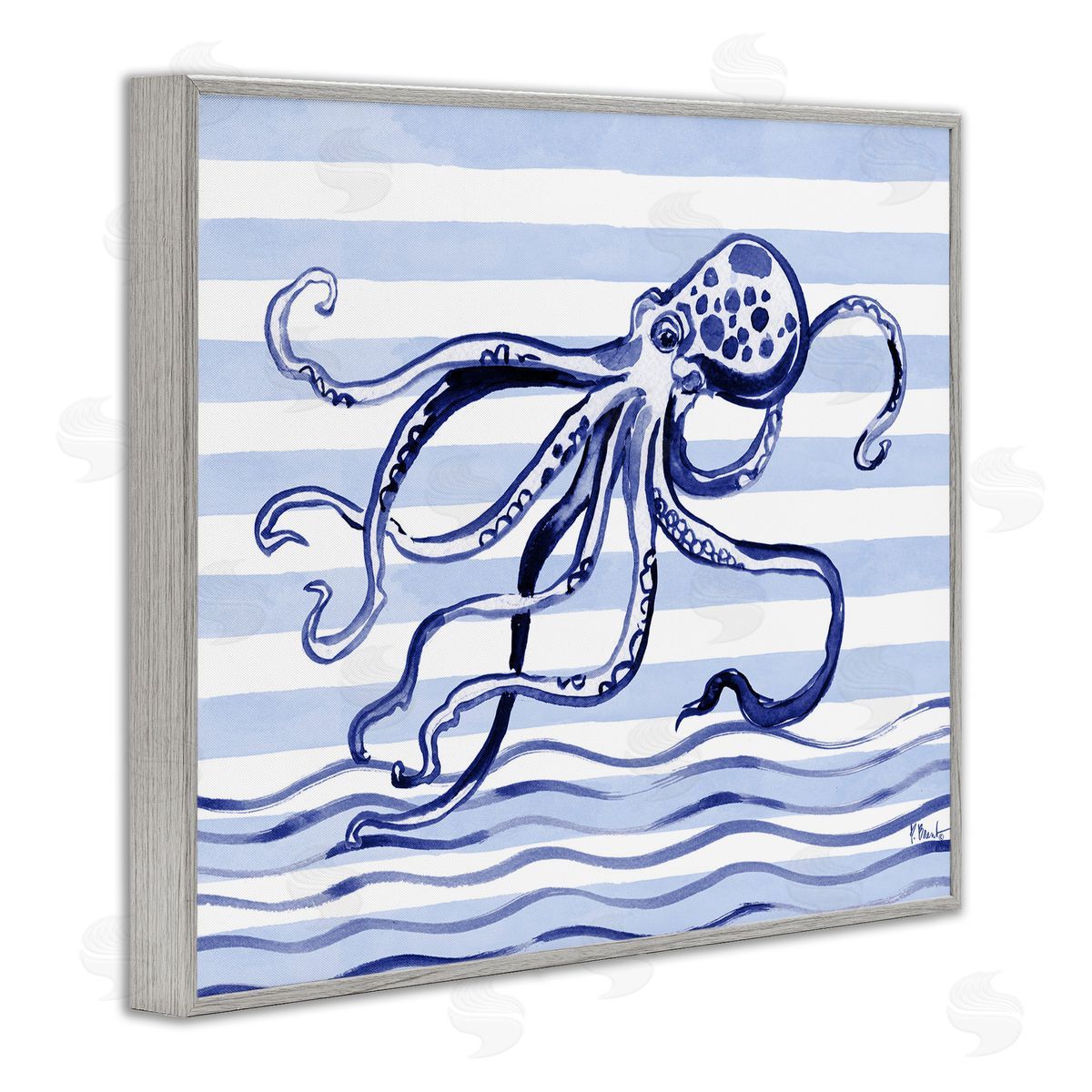 Paul Brent Indigo Brushstroke Octopus Gray Framed Giclee Art Print