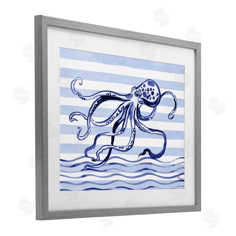 Paul Brent Indigo Brushstroke Octopus Gray Framed Print Under Glass Art