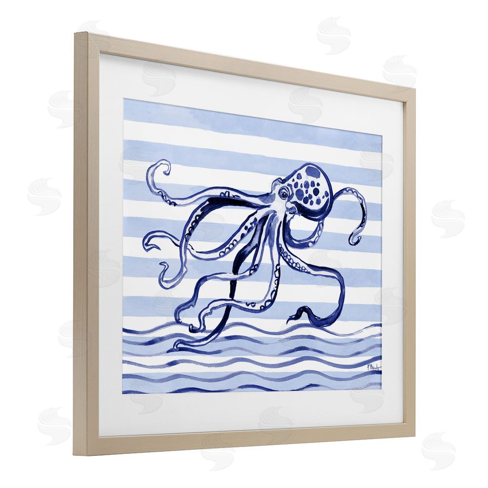 Paul Brent Indigo Brushstroke Octopus Birch Framed Print Under Glass Art