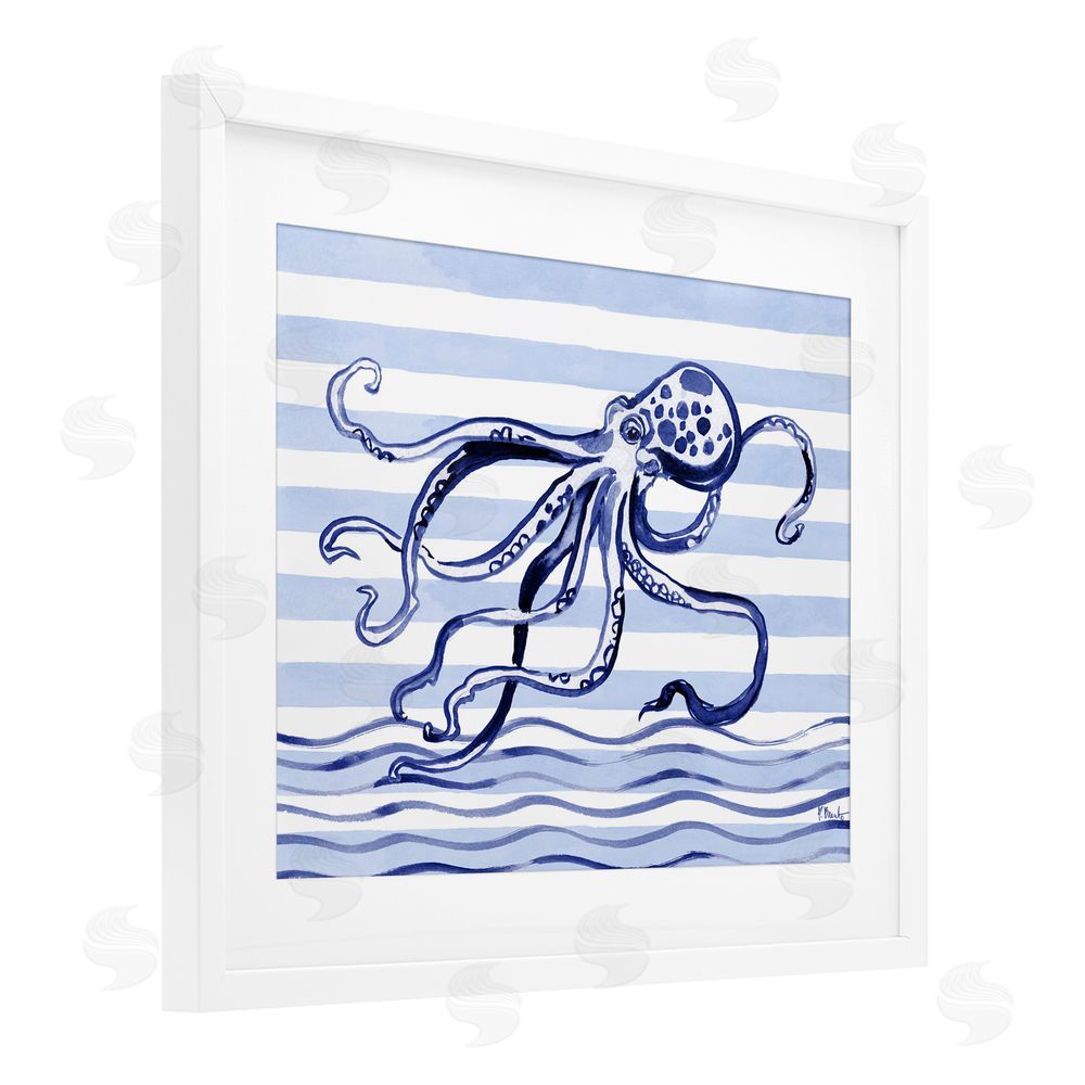 Paul Brent Indigo Brushstroke Octopus White Framed Print Under Glass Art