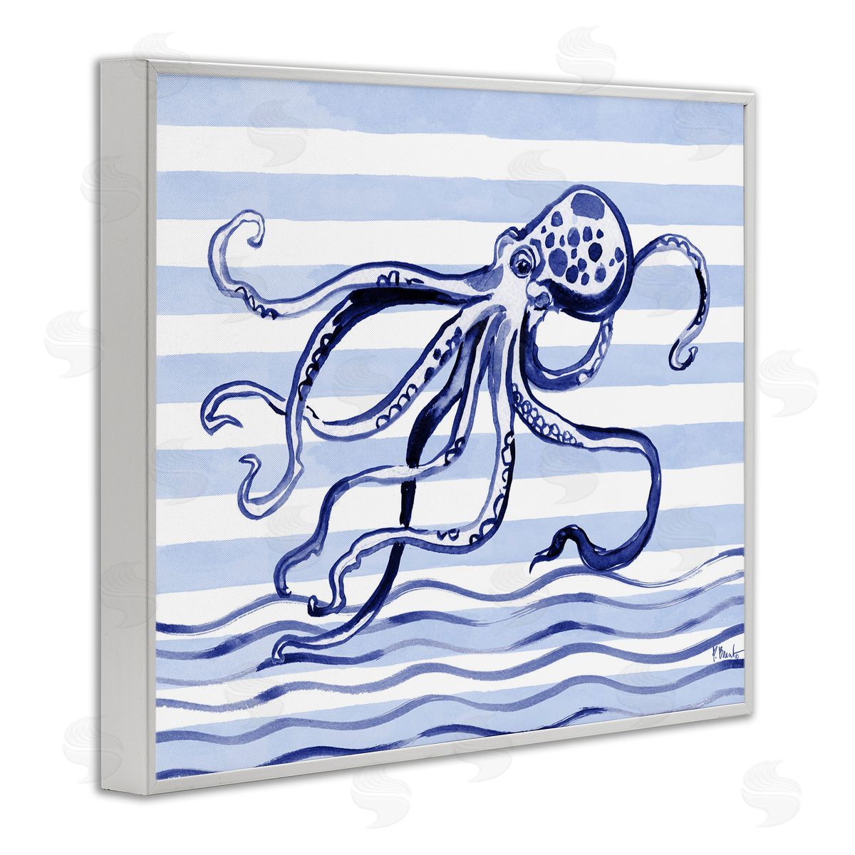 Paul Brent Indigo Brushstroke Octopus White Frame Giclee Art Print