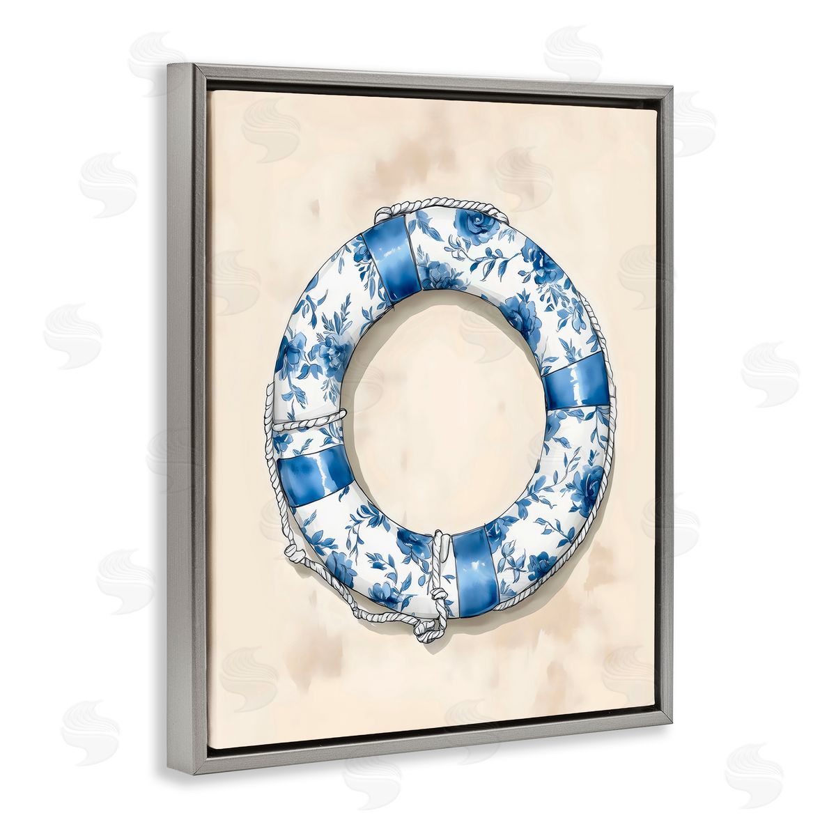 Arlington Prints Blue Floral Life Preserver Gray Floating Frame Canvas Art Print
