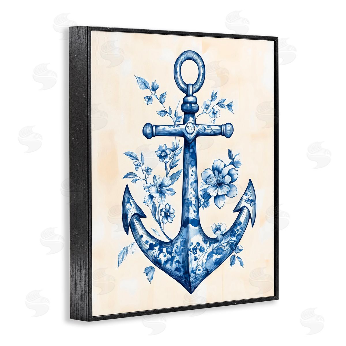 Arlington Prints Blue Floral Life Anchor Black Framed Giclee Art Print