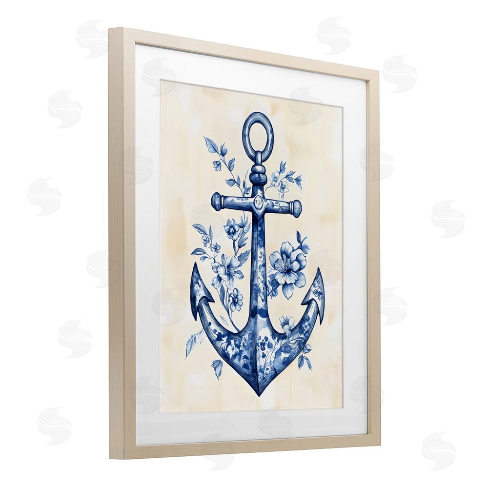 Arlington Prints Blue Floral Life Anchor Birch Framed Print Under Glass Art