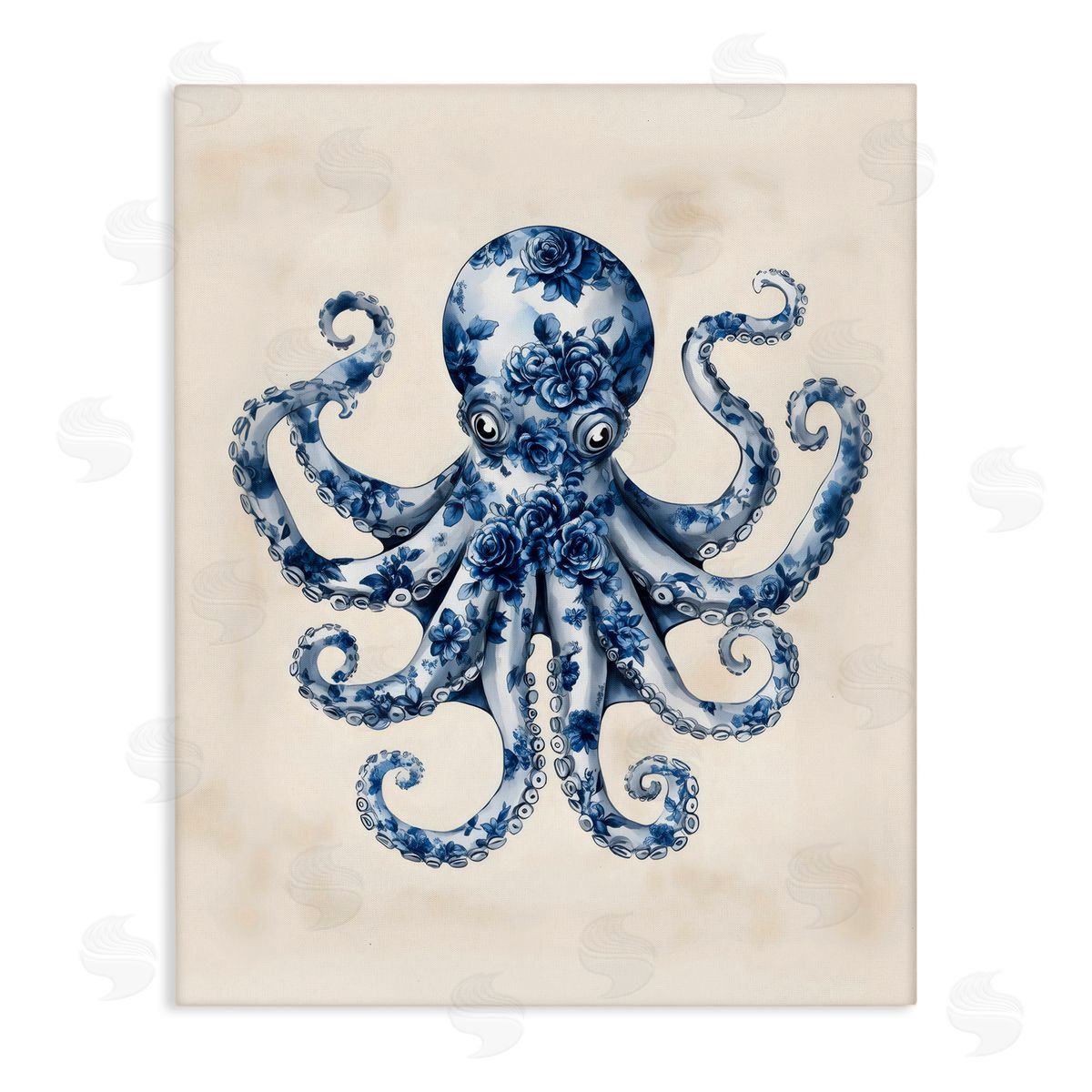 Arlington Prints Blue Floral Octopus Canvas Wall Art Print