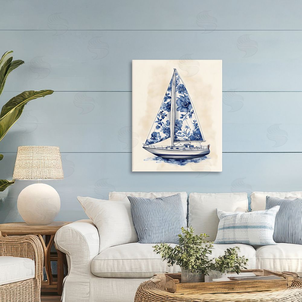 Arlington Prints Blue Floral Sailboat Printed Wall Art in Room