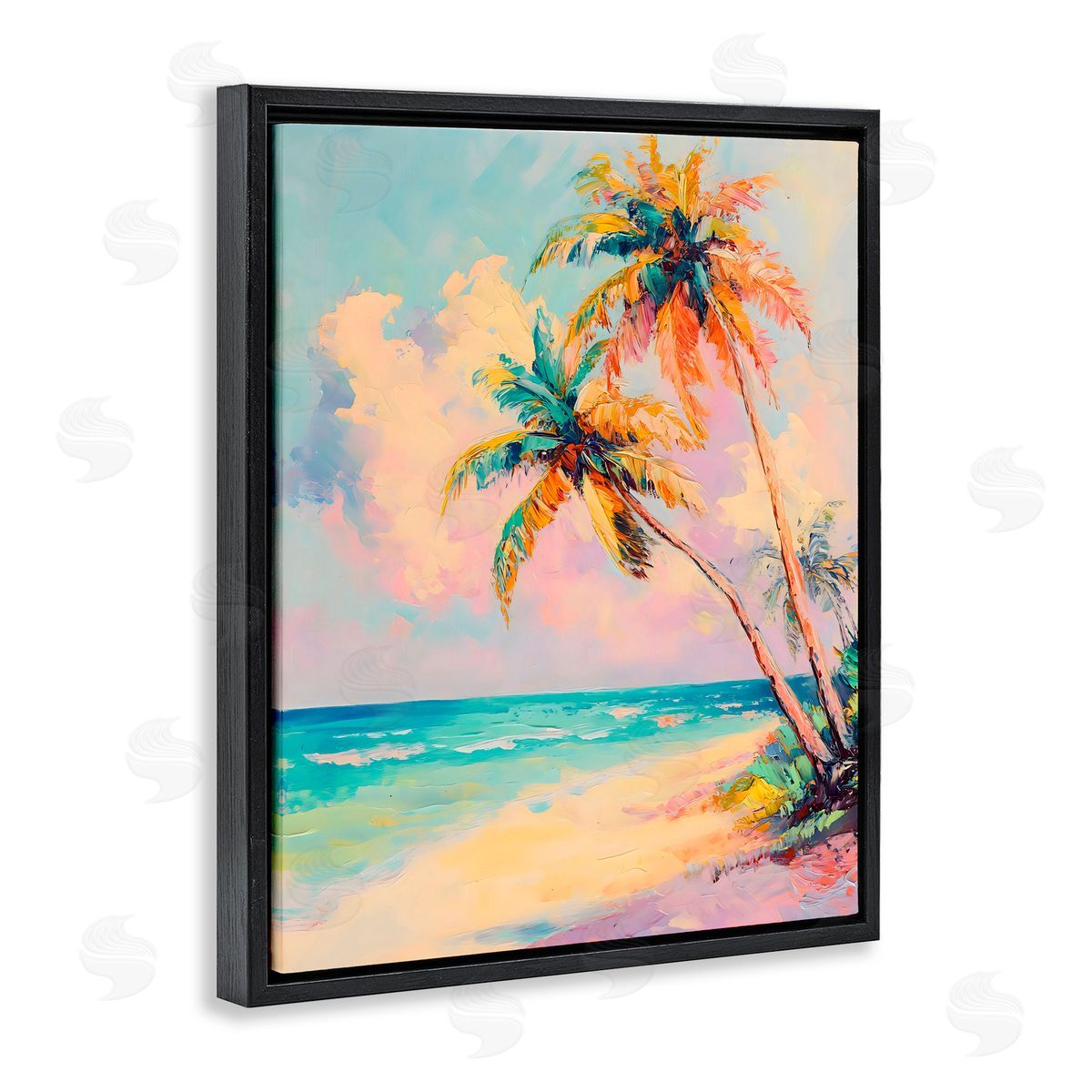 Creative Studio Colorful Coastal Scene Black Floating Frame Canvas Wall Art Print