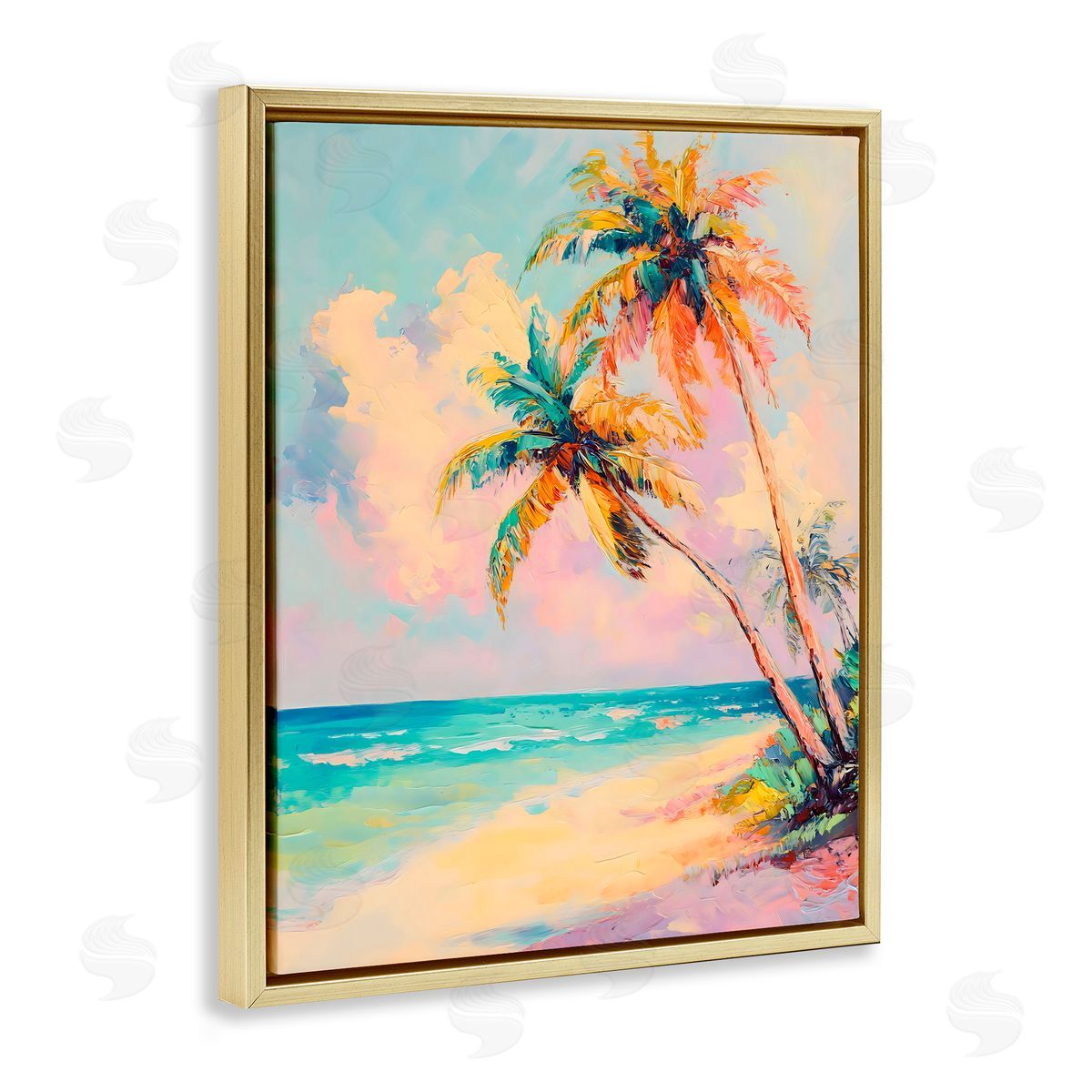 Creative Studio Colorful Coastal Scene Gold Floating Frame Canvas Art Print