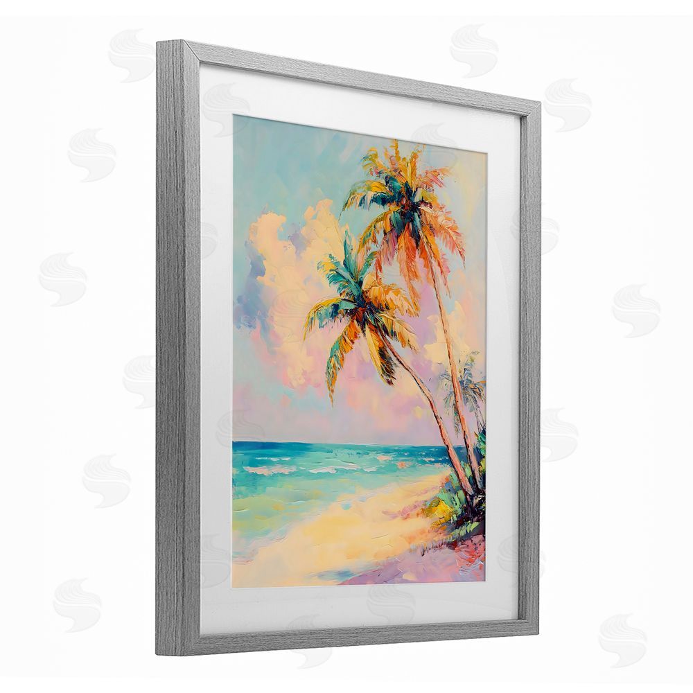 Creative Studio Colorful Coastal Scene Gray Framed Print Under Glass Art