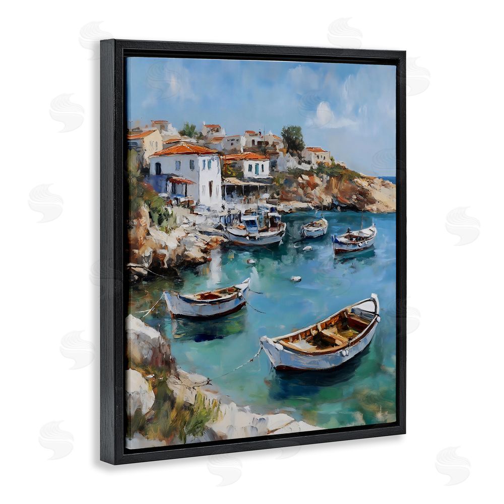 Franklyn Gregory Italian Village Boats Black Floating Frame Canvas Wall Art Print