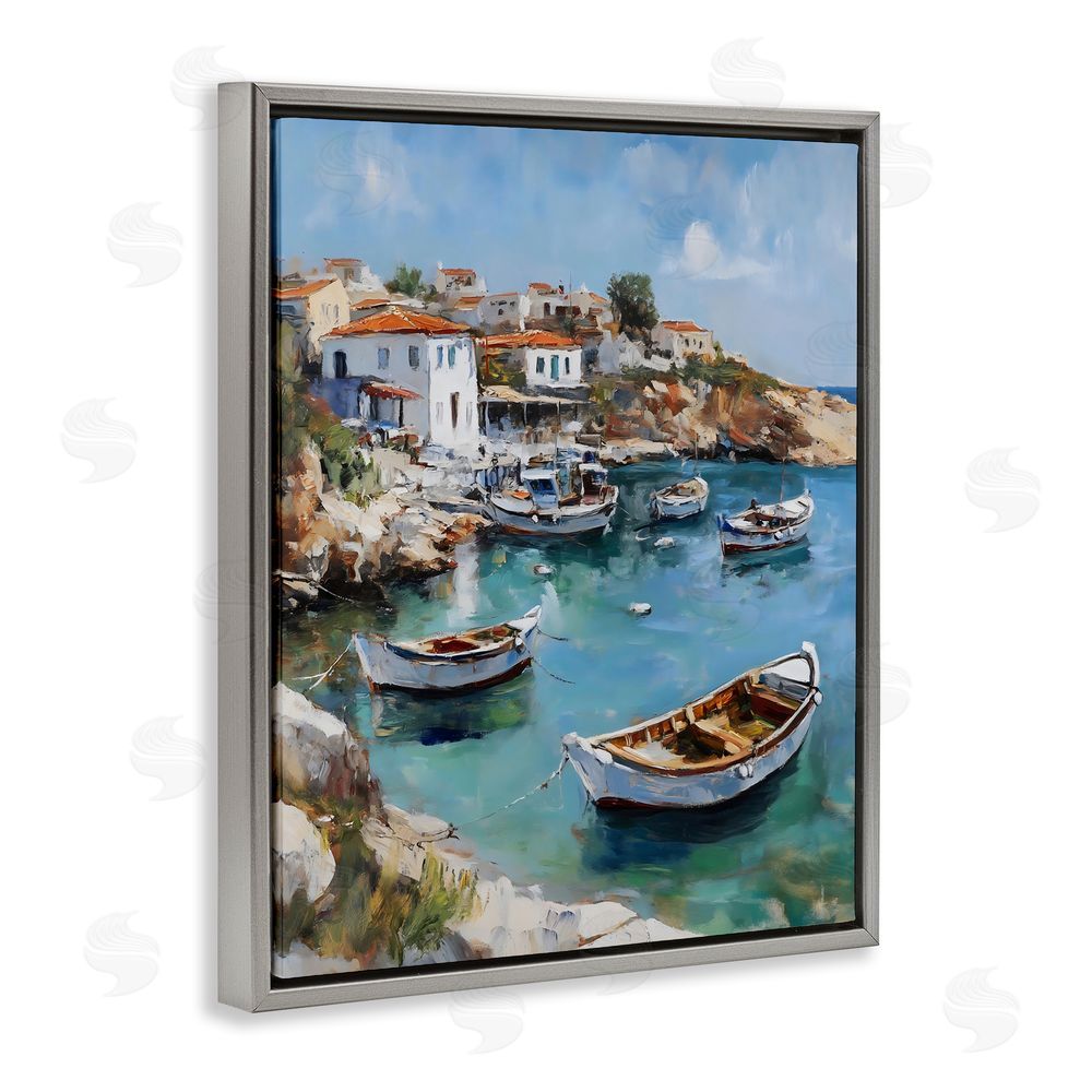 Franklyn Gregory Italian Village Boats Gray Floating Frame Canvas Wall Art Print