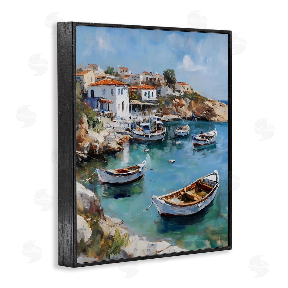 Franklyn Gregory Italian Village Boats Black Framed Giclee Wall Art Print