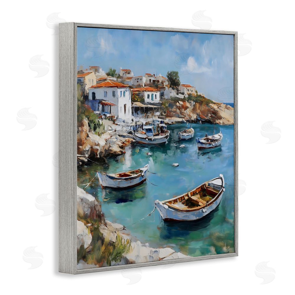 Franklyn Gregory Italian Village Boats Gray Framed Giclee Wall Art Print