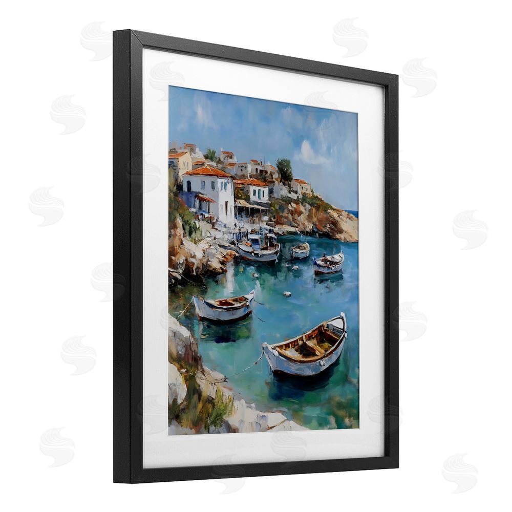 Franklyn Gregory Italian Village Boats Black Framed Print Under Glass with White Mat Wall Art