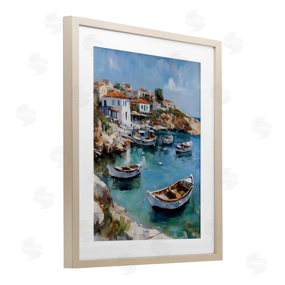 Franklyn Gregory Italian Village Boats Birch Framed Print Under Glass with White Mat Wall Art