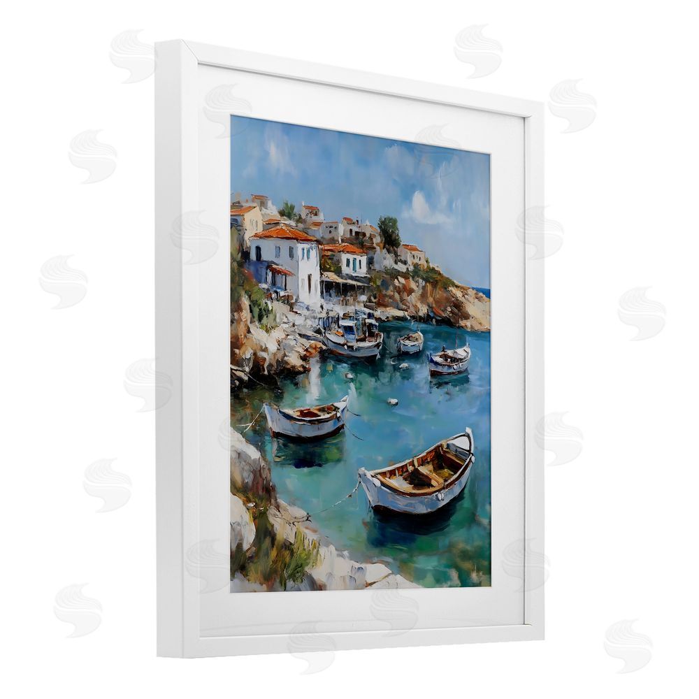 Franklyn Gregory Italian Village Boats White Framed Print Under Glass with Mat Wall Art