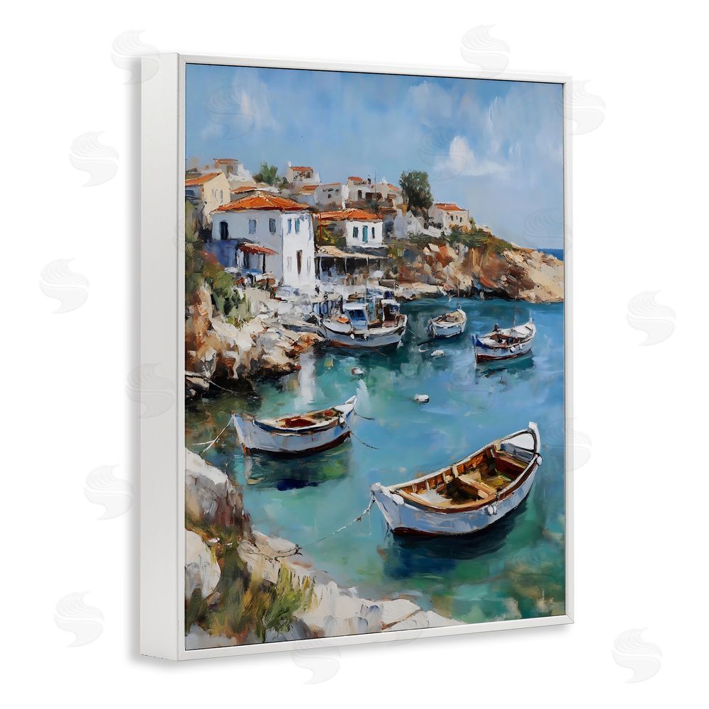 Franklyn Gregory Italian Village Boats White Framed Giclee Wall Art Print
