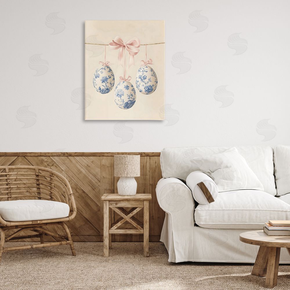 Arlington Prints Blue Floral Coquette Easter Eggs Printed Wall Art in Room