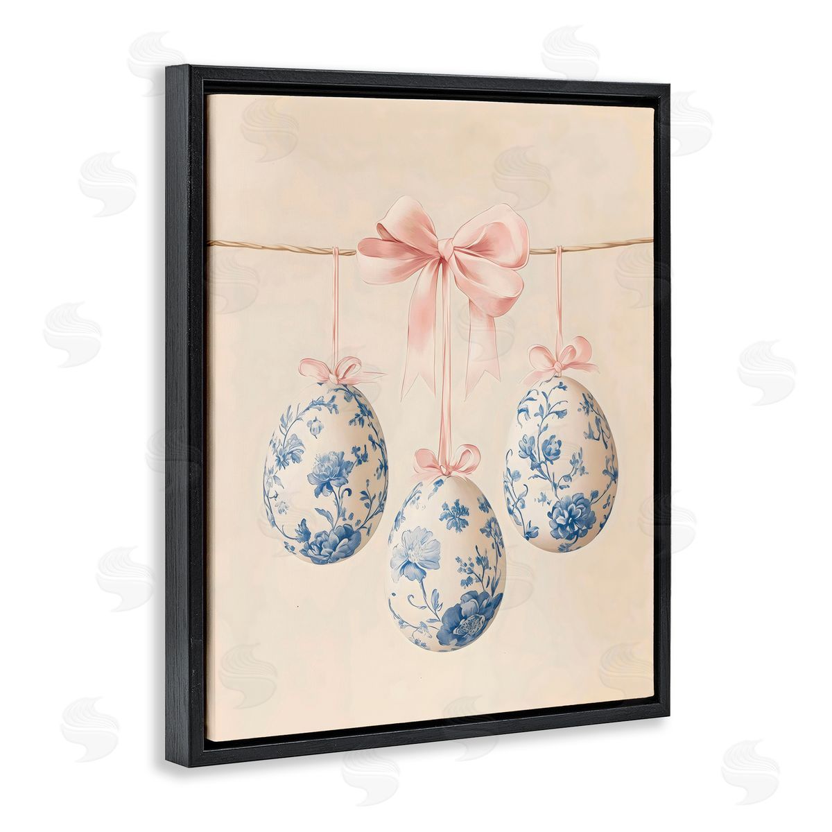 Arlington Prints Blue Floral Coquette Easter Eggs Black Floating Frame Canvas Wall Art Print