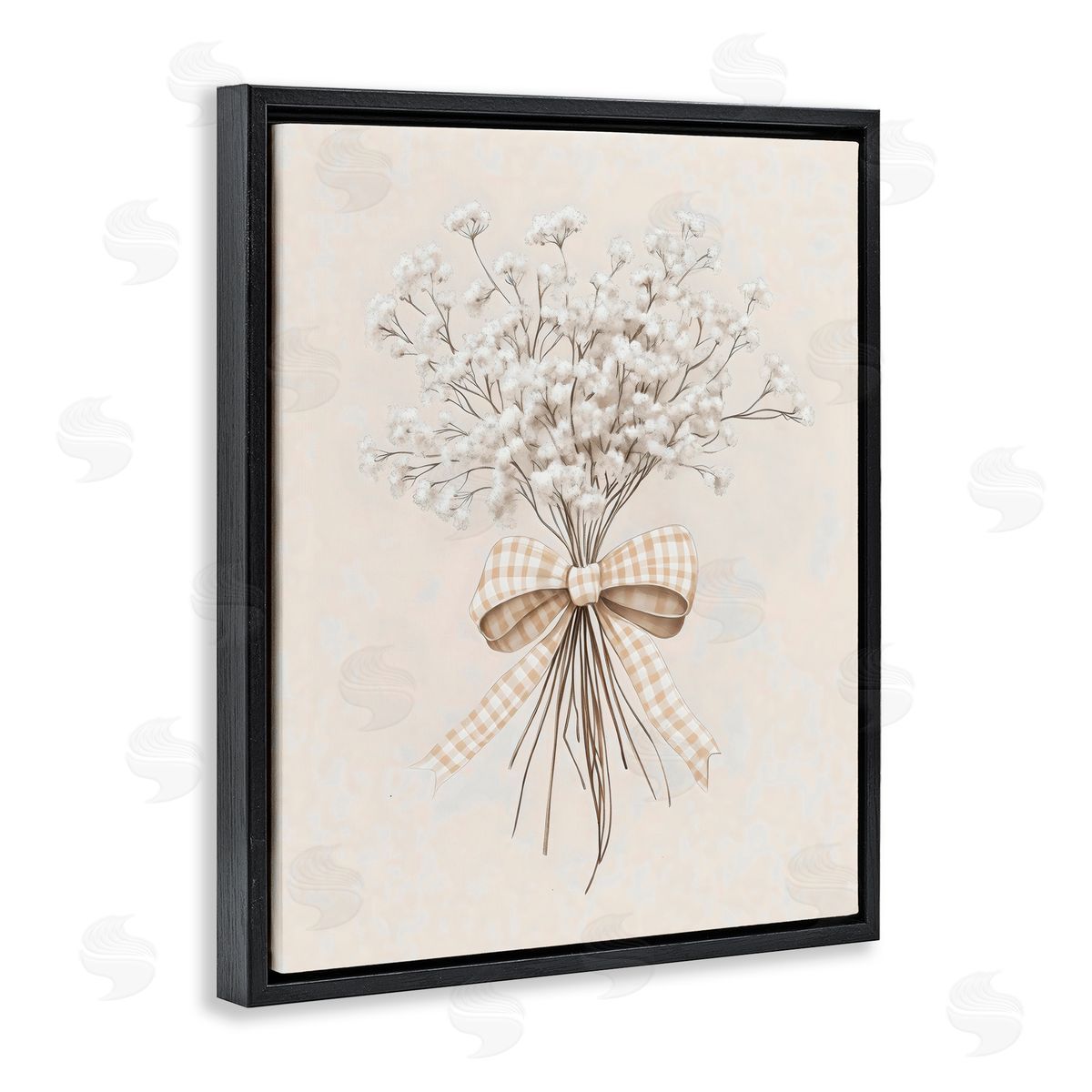 Arlington Prints Farmhouse Baby's Breath Black Floating Frame Canvas Wall Art Print