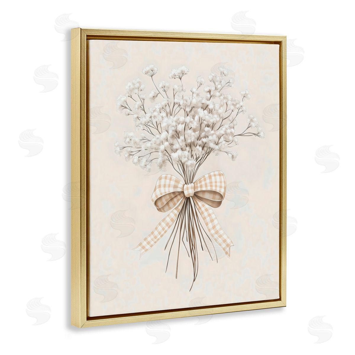 Arlington Prints Farmhouse Baby's Breath Gold Floating Frame Canvas Art Print
