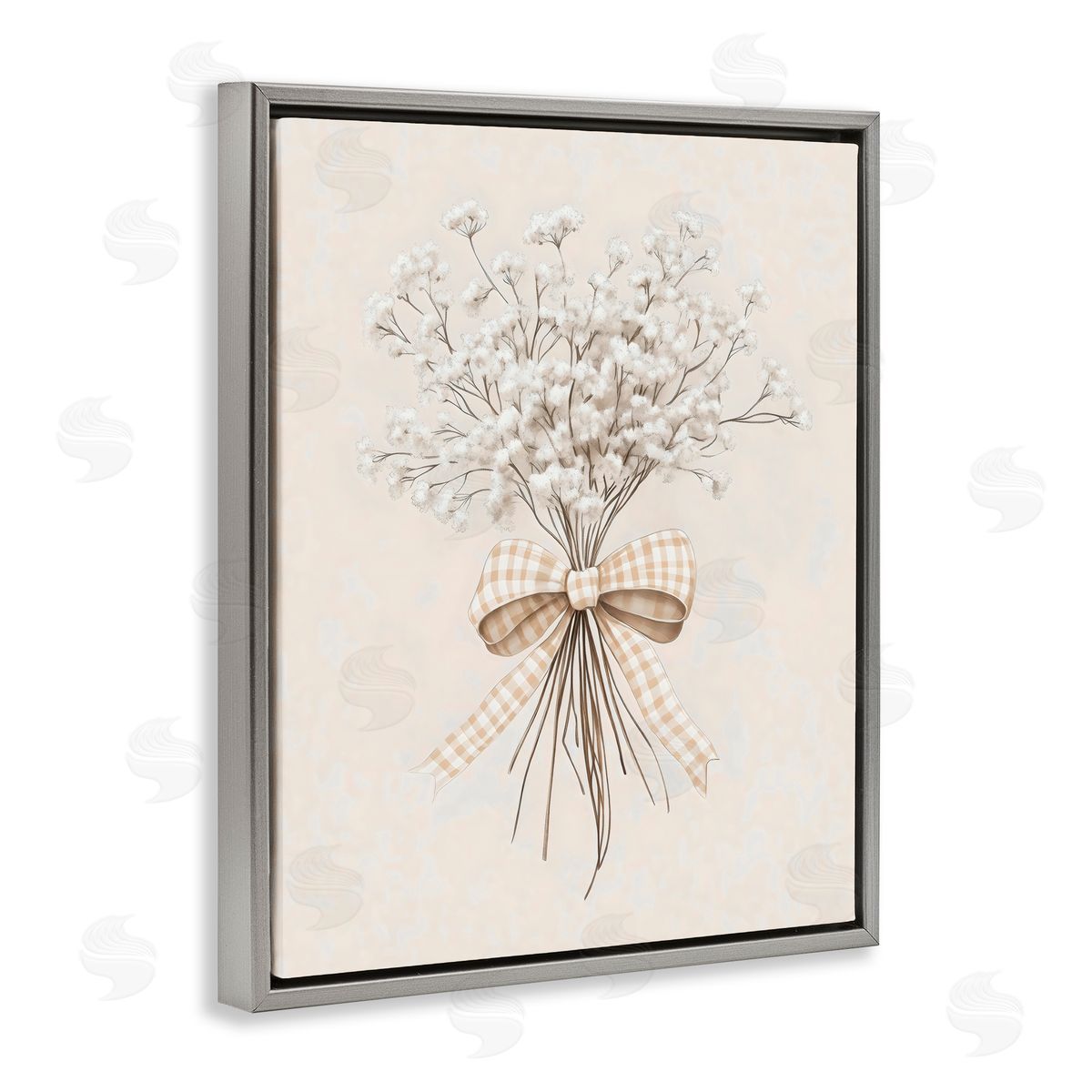 Arlington Prints Farmhouse Baby's Breath Gray Floating Frame Canvas Art Print