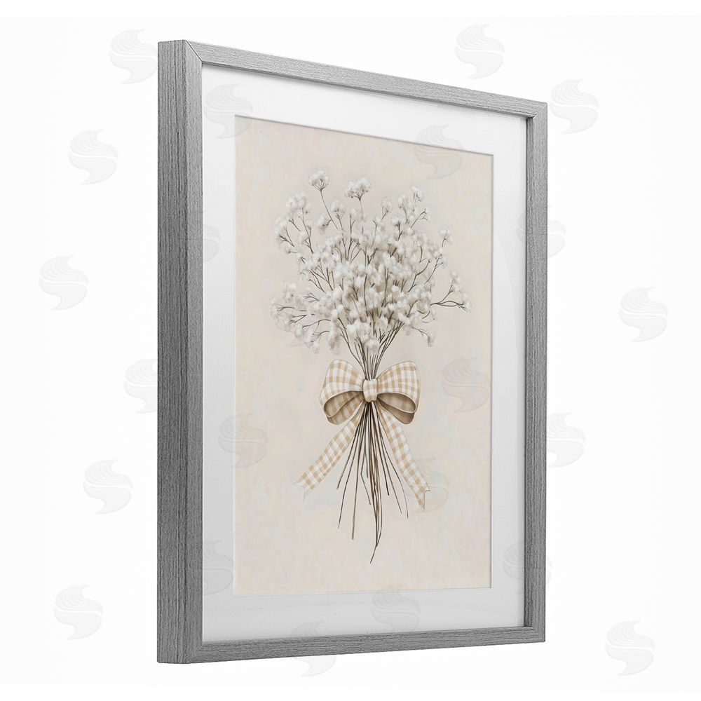 Arlington Prints Farmhouse Baby's Breath Gray Framed Print Under Glass Art