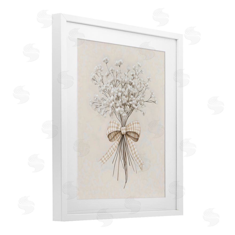 Arlington Prints Farmhouse Baby's Breath White Framed Print Under Glass Art