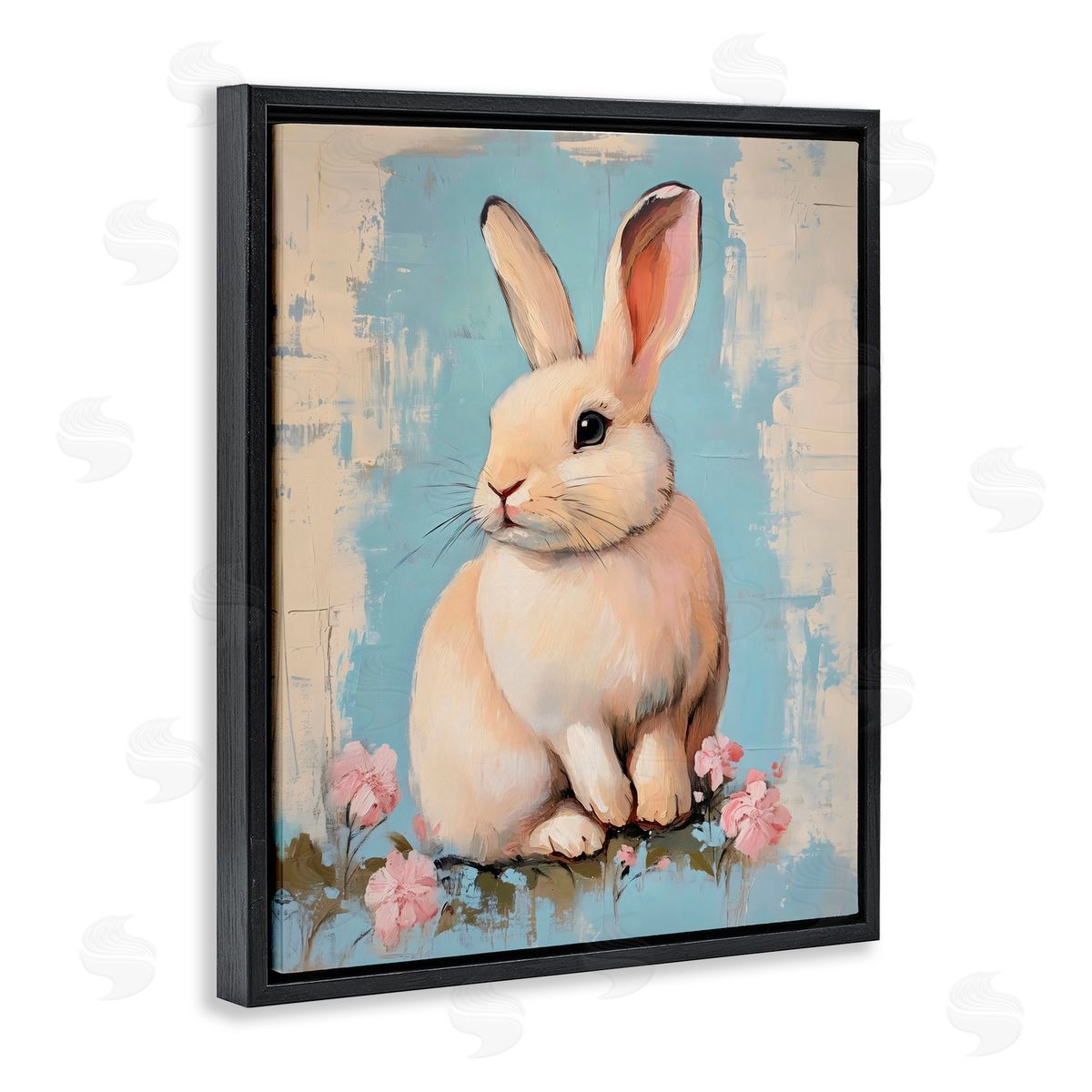 Arlington Prints Pastel Distressed Easter Bunny Black Floating Frame Canvas Wall Art Print