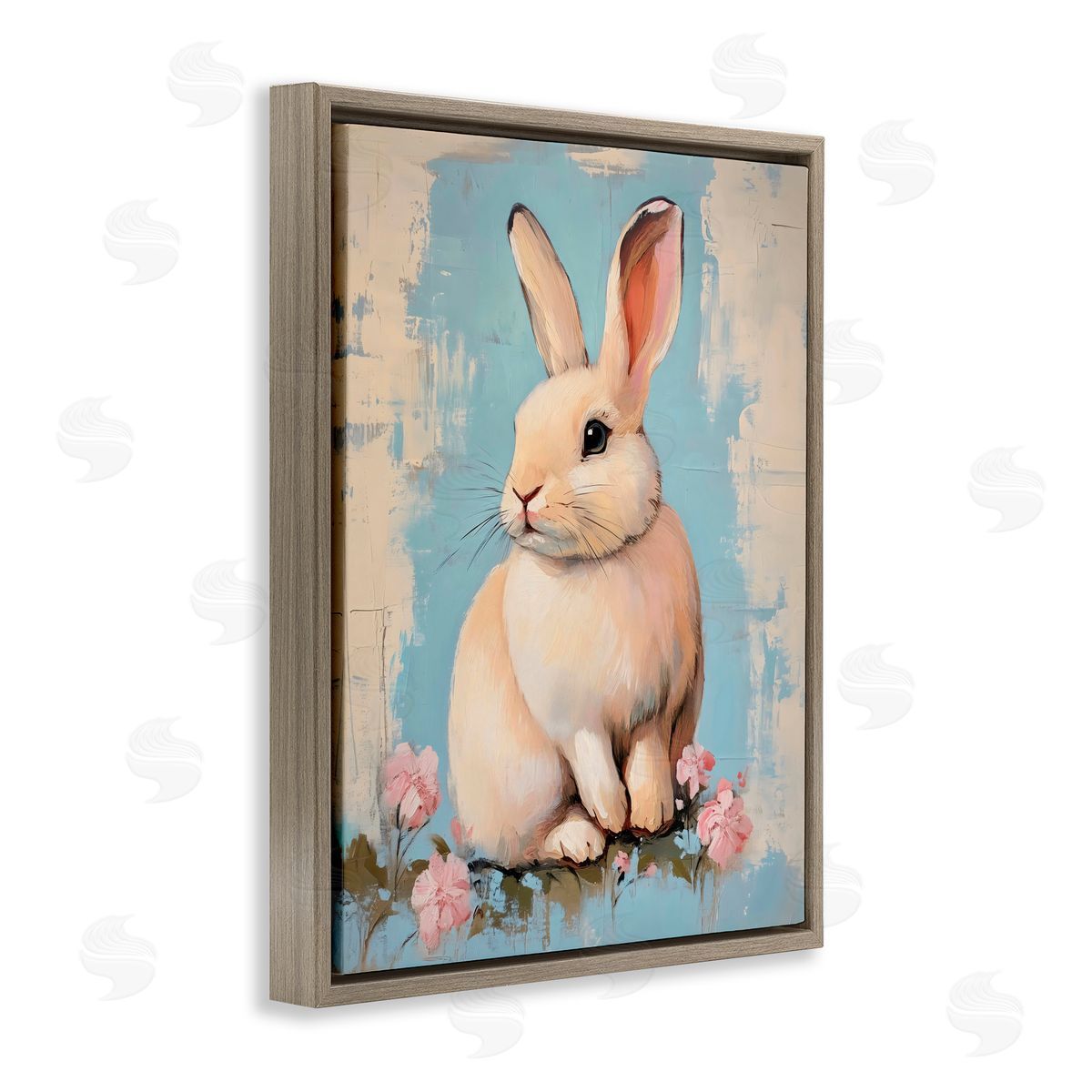 Arlington Prints Pastel Distressed Easter Bunny Brown Floating Frame Canvas Art Print