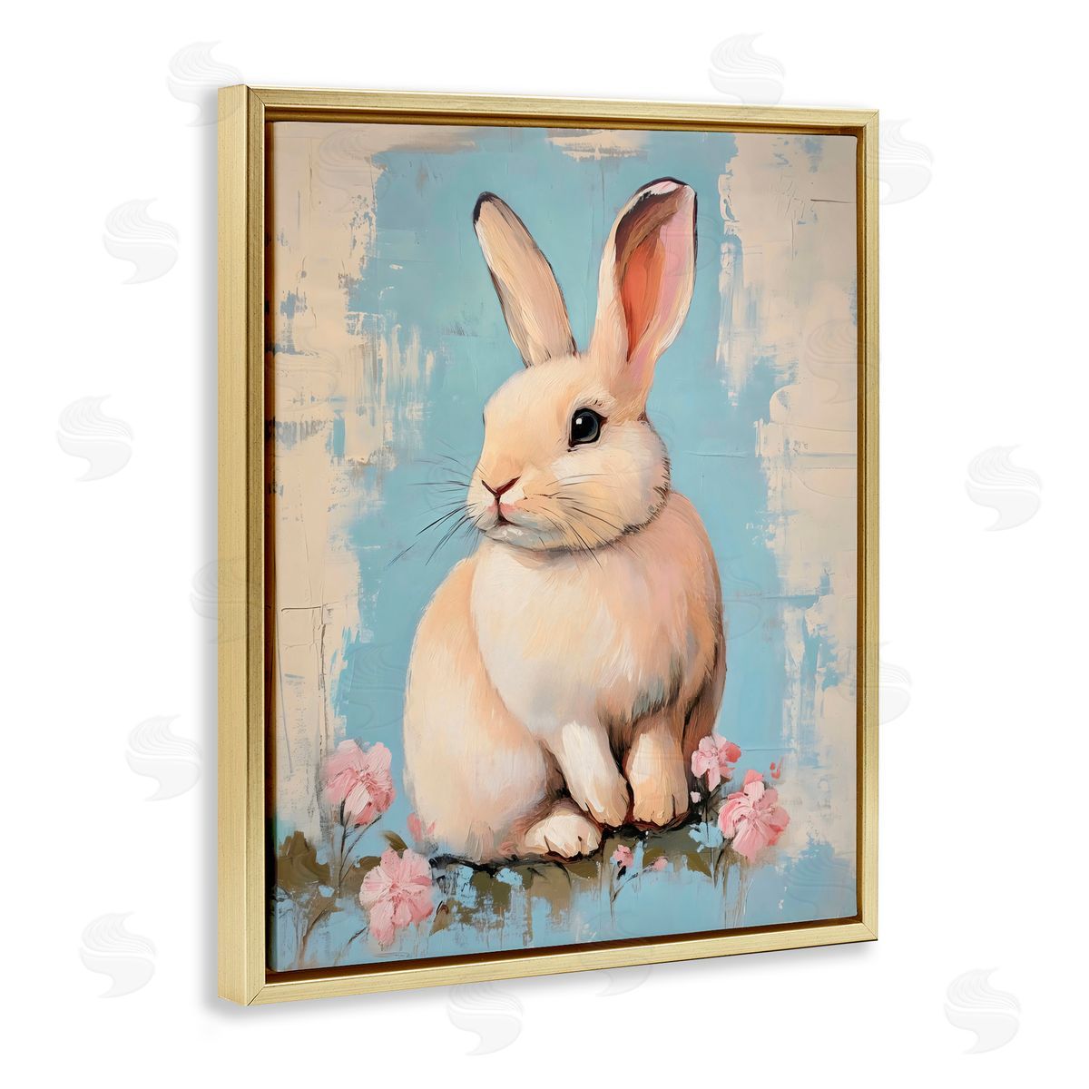 Arlington Prints Pastel Distressed Easter Bunny Gold Floating Frame Canvas Art Print