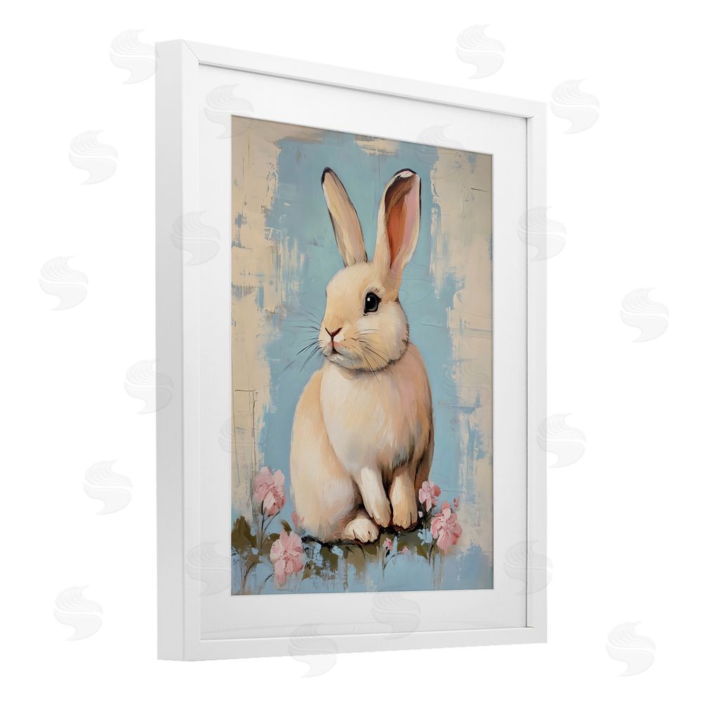 Arlington Prints Pastel Distressed Easter Bunny White Framed Print Under Glass Art