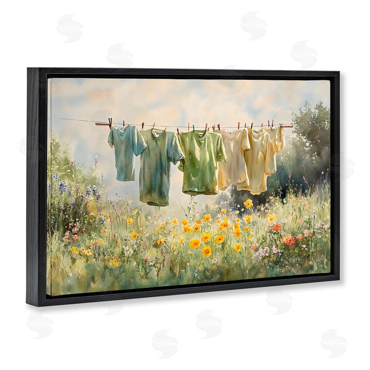 Creative Studio Wildflower & Backyard Laundry Black Floating Frame Canvas Wall Art Print
