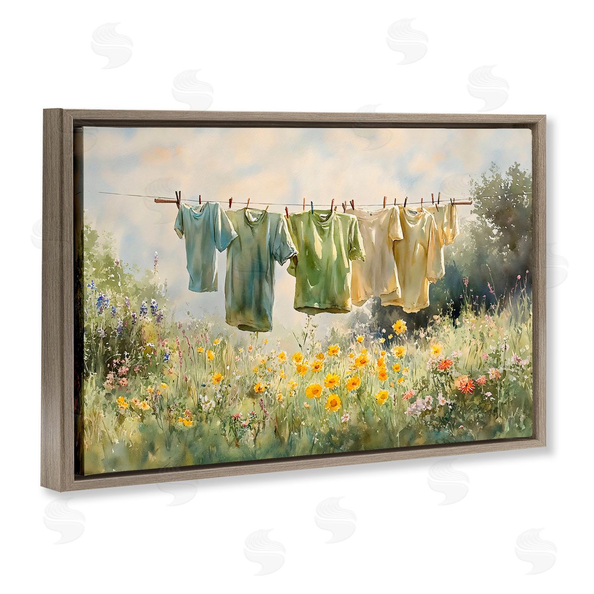 Creative Studio Wildflower & Backyard Laundry Brown Floating Frame Canvas Art Print
