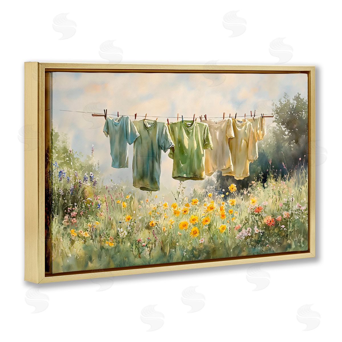 Creative Studio Wildflower & Backyard Laundry Gold Floating Frame Canvas Art Print