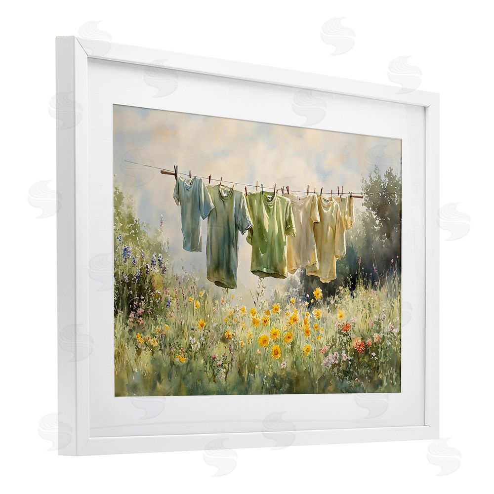 Creative Studio Wildflower & Backyard Laundry White Framed Print Under Glass Art