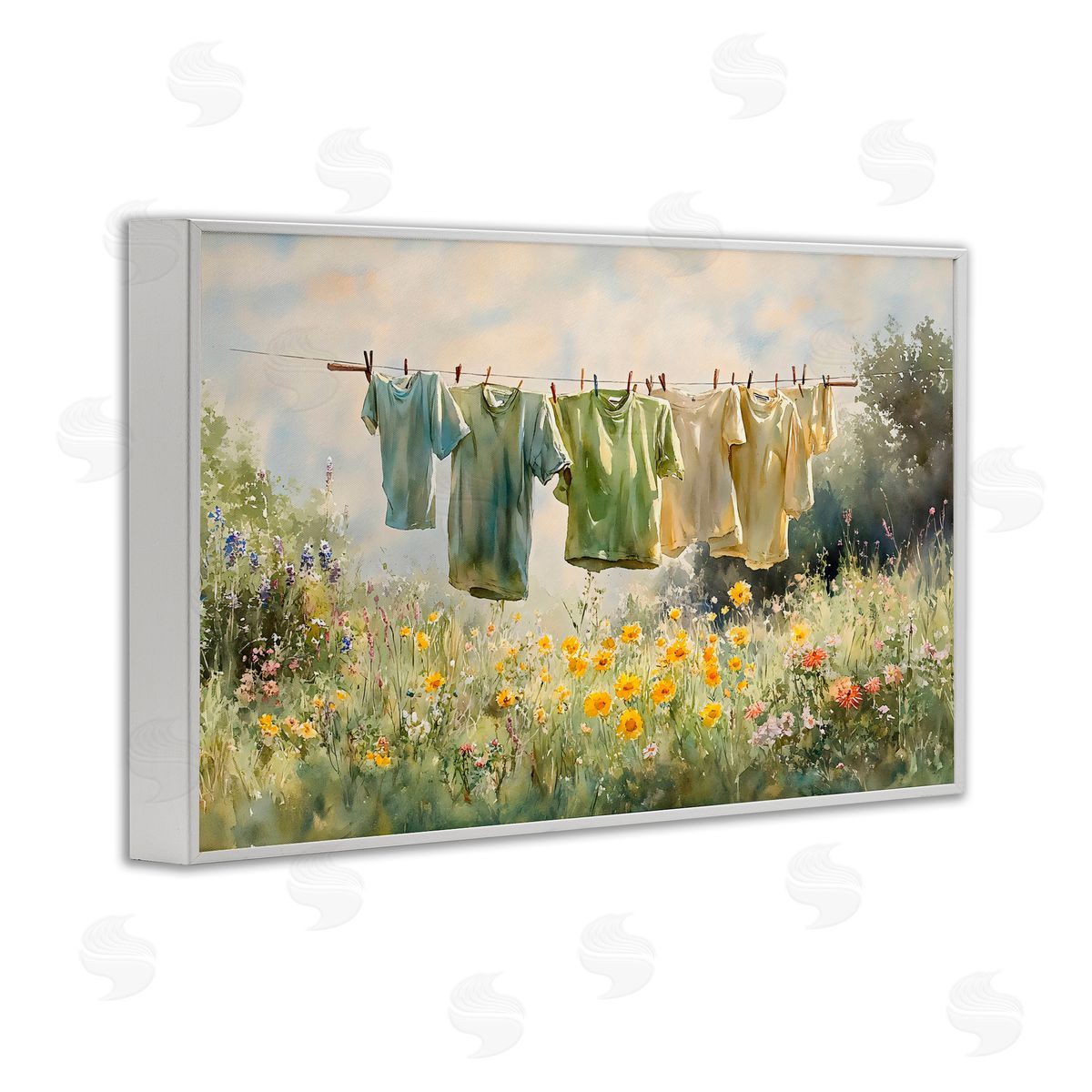 Creative Studio Wildflower & Backyard Laundry White Frame Giclee Art Print