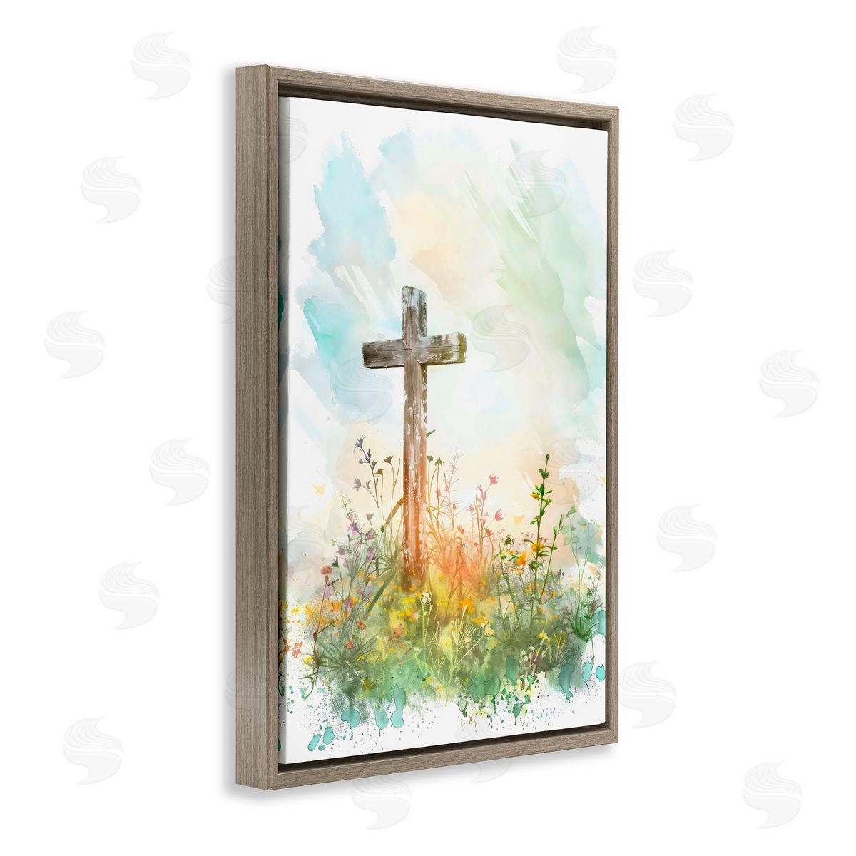 Creative Studio Sunlit Faith And Flowers Brown Floating Frame Canvas Art Print