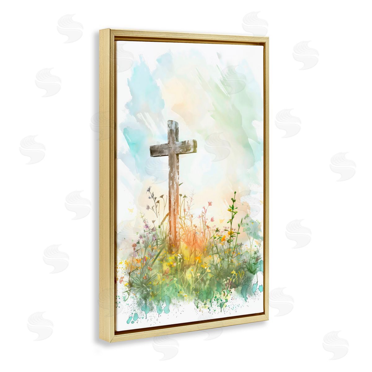 Creative Studio Sunlit Faith And Flowers Gold Floating Frame Canvas Art Print