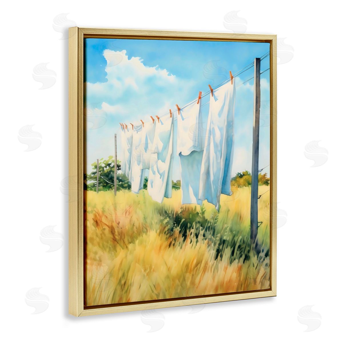 Creative Studio Clothing Line in Windy Meadow Gold Floating Frame Canvas Art Print