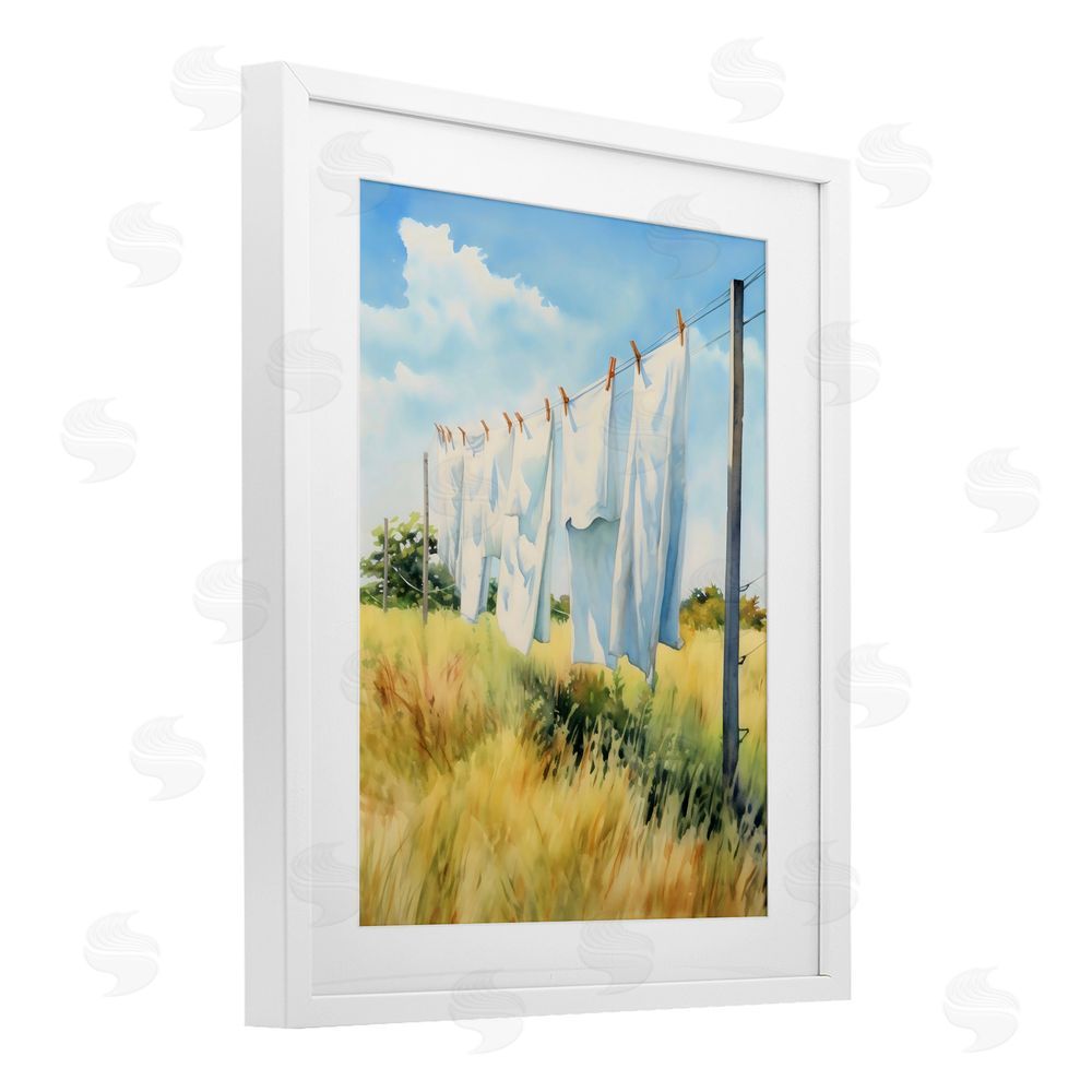 Creative Studio Clothing Line in Windy Meadow White Framed Print Under Glass Art