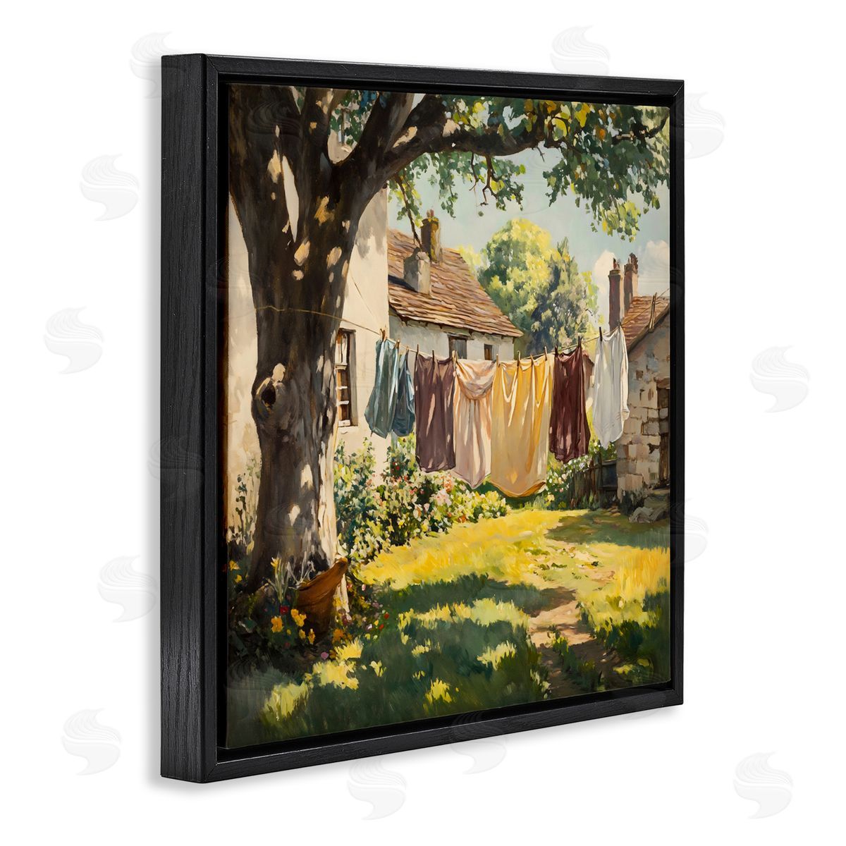 Creative Studio Country Clothes Line Yard Black Floating Frame Canvas Wall Art Print