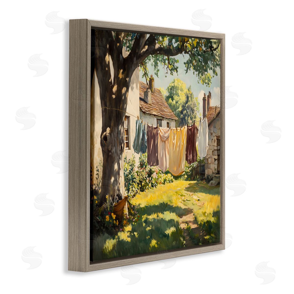 Creative Studio Country Clothes Line Yard Brown Floating Frame Canvas Art Print