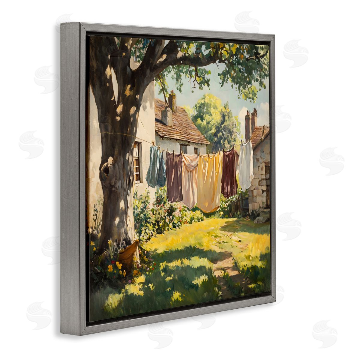 Creative Studio Country Clothes Line Yard Gray Floating Frame Canvas Art Print