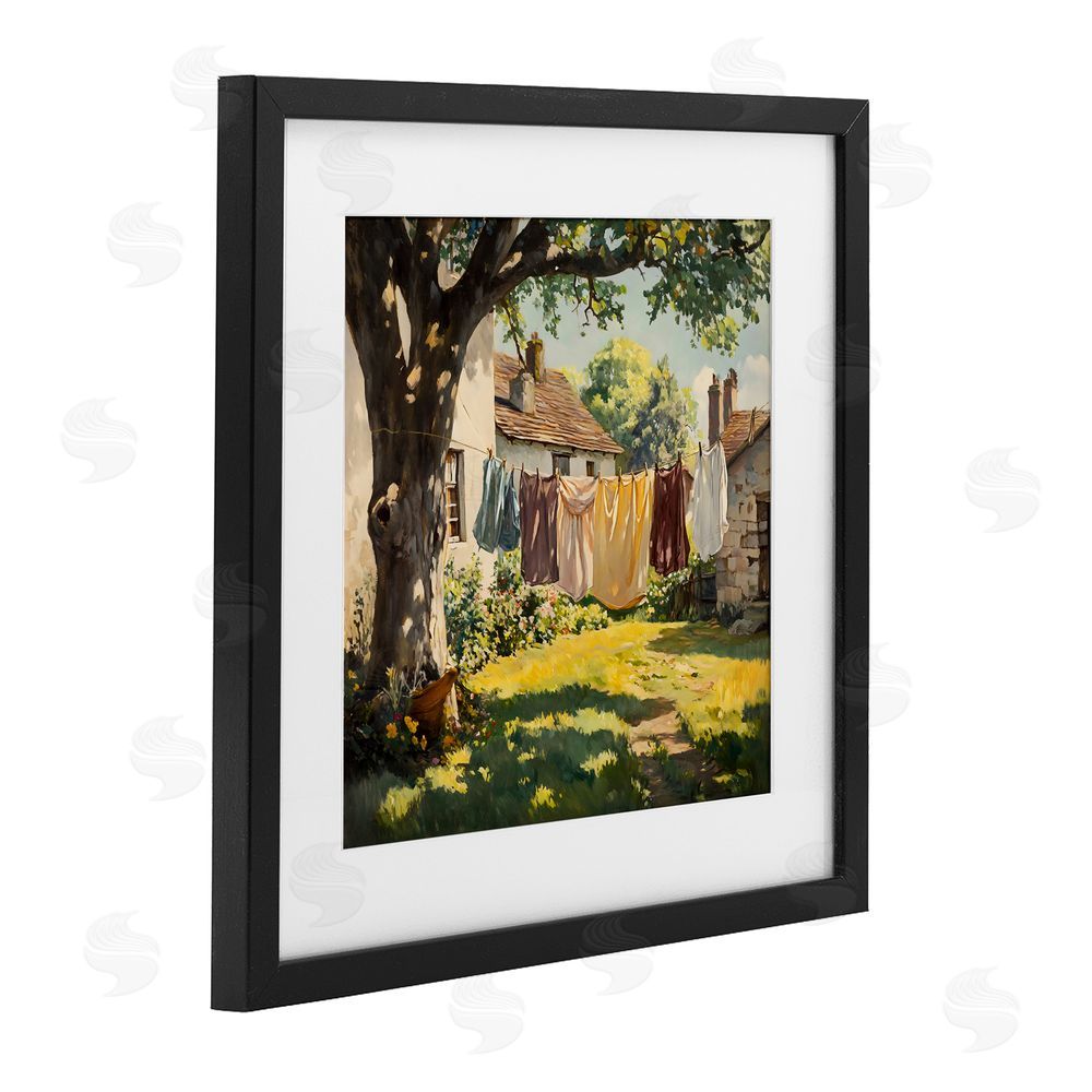 Creative Studio Country Clothes Line Yard Black Framed Print Under Glass Art