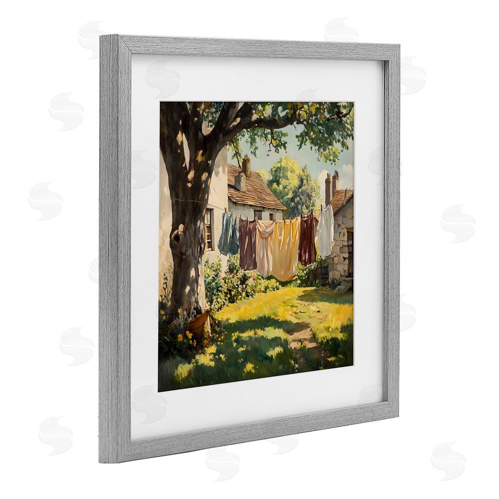 Creative Studio Country Clothes Line Yard Gray Framed Print Under Glass Art