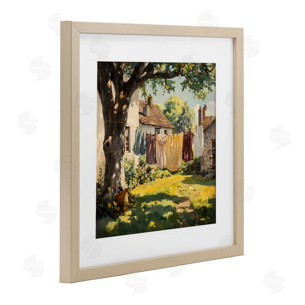 Creative Studio Country Clothes Line Yard Birch Framed Print Under Glass Art