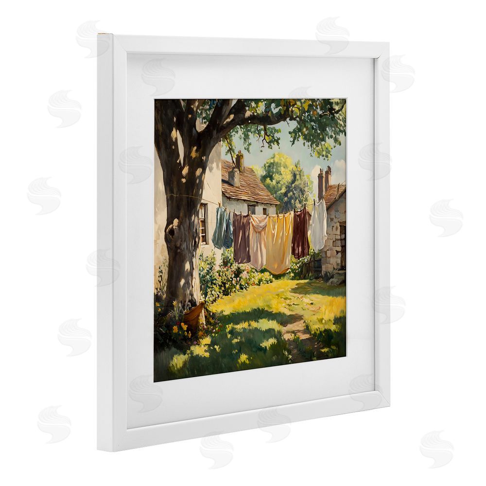 Creative Studio Country Clothes Line Yard White Framed Print Under Glass Art