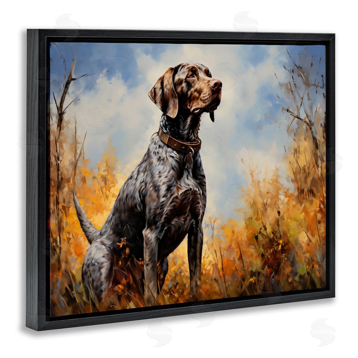 Creative Studio Brown Bird Hunting Dog Black Floating Frame Canvas Wall Art Print